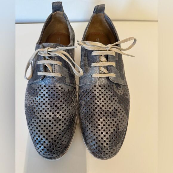 Trask laser perforated metallic camo print leather derby Oxford size 8 - Picture 4 of 10